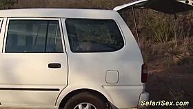 Chubby African Babe Gagging on German Cock Outdoor