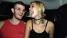 couple fucking inside the uber with big cocks bareback