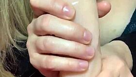 blonde wife plays with dildo on webcam