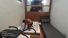 Behind the scenes of sophie stephan in red lingerie