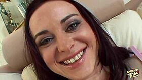 green eyes, beautiful face, hungry asshole and pussy, this girl rides cowgirl and takes double penetration