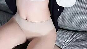 asian babe in transparent stockings seducing with her big wet pussy