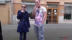 Takevan secretary gets picked up and drilled hard in the van.