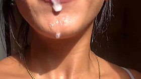 Big Booty Brunette Gets Deepthroat From Stepbrother