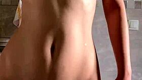 Cute petite teen girl touches herself with toys to orgasm at home