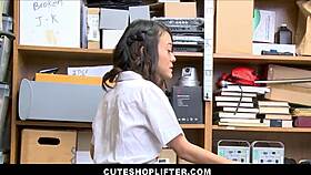 petite young 18+ asian girl jasmine grey caught stealing makes sex deal with mall officer, teasing arrangement