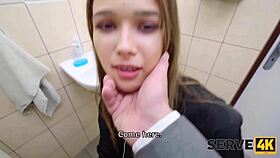 European beauty rides cowgirl style with shaved slit. Her small tits bounce.