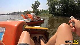 a curvy german woman with big natural tits has an outdoor encounter while her boyfriend watches.