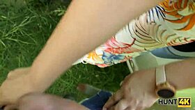 a curvy german woman with big natural tits has an outdoor encounter while her boyfriend watches.