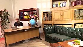 When Her Coworker Gets Noisy, She Grabs the Strap-On for Cowgirl Action