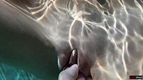 Raw poolside sex with cowgirl riding and cum splash