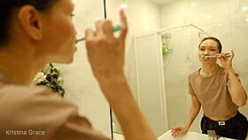 kristina enjoys a relaxing barefoot shower in the early morning bedroom