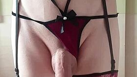 Sexy Babe In Burgundy Lingerie Gets Cum!