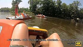 a curvy german woman with big natural tits has an outdoor encounter while her boyfriend watches.