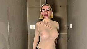i'm masturbating in the shower, my big blonde tits bouncing