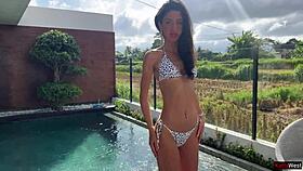 Raw poolside sex with cowgirl riding and cum splash