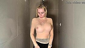 i'm masturbating in the shower, my big blonde tits bouncing