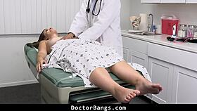 Doctor watches shy teen patient ride big cock for back assessment