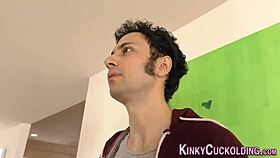 Fetish cuckolding cutie gives blowjob and handjob