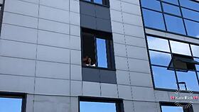 Skinny girl interacts with neighbors unexpectedly