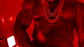 Hallelujah Johnson worships a huge black hairy cock, masturbating passionately