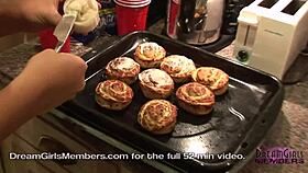 Raquel’s big tits bouncing while cooking naked!