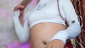 Is this rica blanca transsexual crossdressing while jerking a cock?