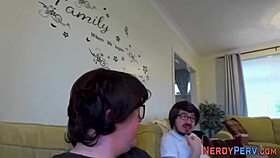 busty babe tricked into sucking cock