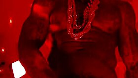 Hallelujah Johnson worships a huge black hairy cock, masturbating passionately