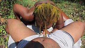 Poizon ivy gives don whoe sloppy blowjob in backyard