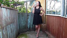 this curvy milf just smokes and pees outdoors for some wild amateur fetish fun