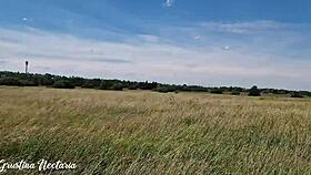 Girl next door fucked in mouth on russian field in hot summer 😍