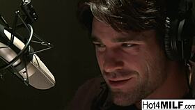 Busty blonde babe in lingerie fucks him at work