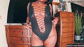 thick ebony queen ava teases with big butt in lingerie, modeling for homemade softcore clip