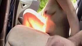 this busty hooker rode cock reverse cowgirl in a car during broad daylight.
