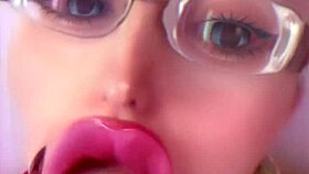 Dollification sissification huge pink lips transformation fetish with glasses.