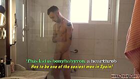 Two hunks switch in the shower voyeuristically.