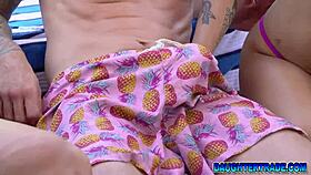 M-Yumi Sin and Penelope Woods with their stepdads in a steamy outdoor group