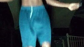 Skinny Pretty Girl Works Out in Park with Father in Law