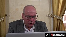 old turkish man jizzes on hot secretary anya krey’s face after wild action.