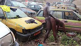 In a daring public garage scene, the mechanic pounds his client hard. Her tight ass takes his big cock in front of everyone.