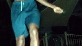 Skinny Pretty Girl Works Out in Park with Father in Law