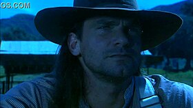 Brooke Ballentyne fucks the ranch hand by the fireside, what a hot outdoor session!