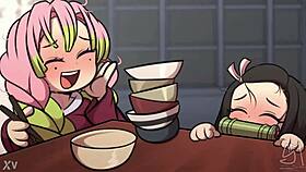 nezuko gets her vagina fucked by a monster in lesbian action