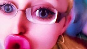 Dollification sissification huge pink lips transformation fetish with glasses.