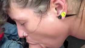 this busty hooker rode cock reverse cowgirl in a car during broad daylight.