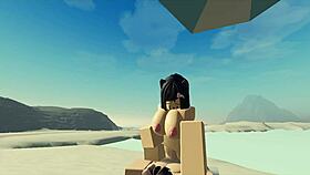 fucking my roblox catgirl on the beach with creampie