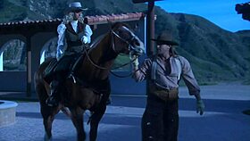 Brooke Ballentyne fucks the ranch hand by the fireside, what a hot outdoor session!