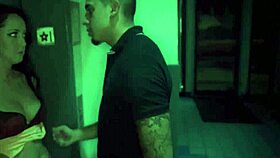 pale teen 18+ gives blowjob near a cash machine for extreme domination.