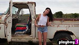 Watch Carmen Nikole undress her small tits while Elilith Noir rips clothes outdoors?